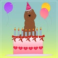 A birthday card with brown spaniel dog in vector